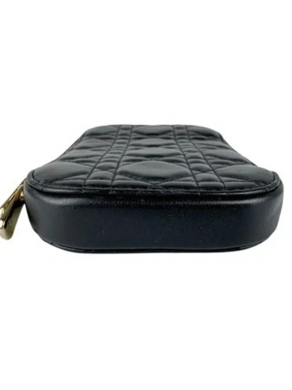 Auth Christian Dior Smartphone Case Phone Pouch Black/Gold Lambskin/Metal z9108